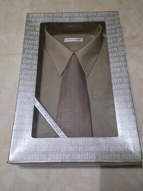 Pierre Cardin Dress Shirt & Silk Tie Set Taupe 16-16 1/2 32/33